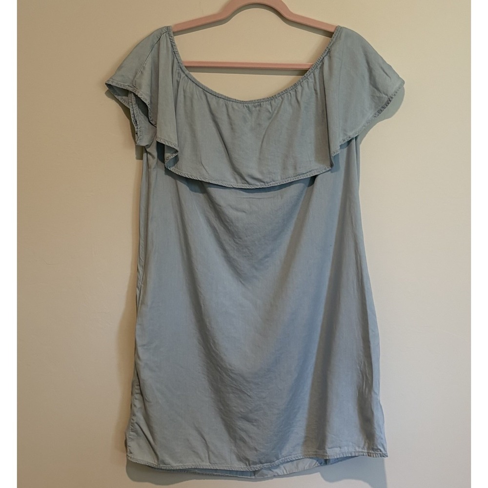 Altar'd State‎ off-the-shoulder chambray ruffled mini dress Size Medium